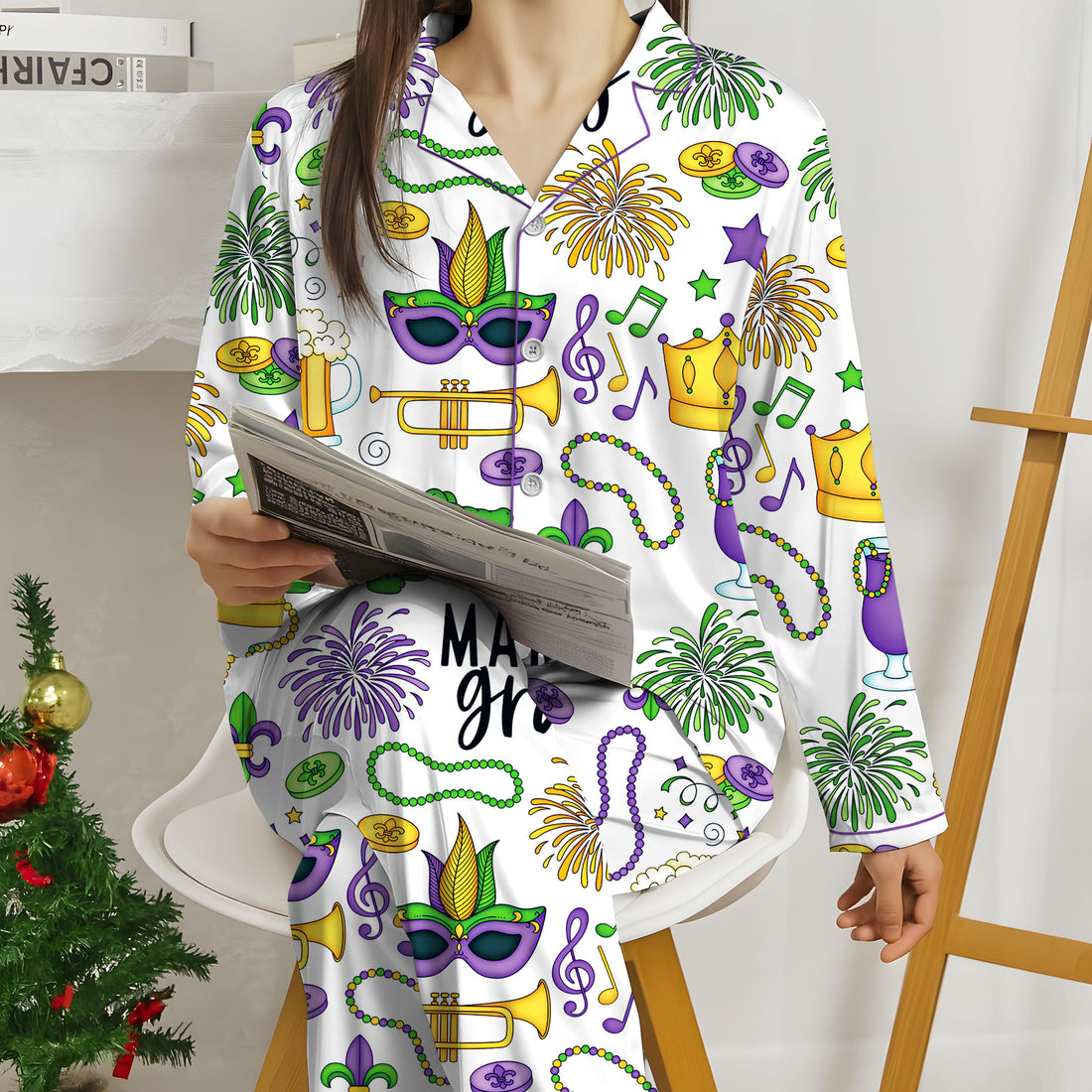 Mardi Gras Carnival Pajamas Set, Pajamas Pants, Mardi Gras Pajama For Women Men, New Orleans Cruise Holiday Pajamas, Coquette Pajamas