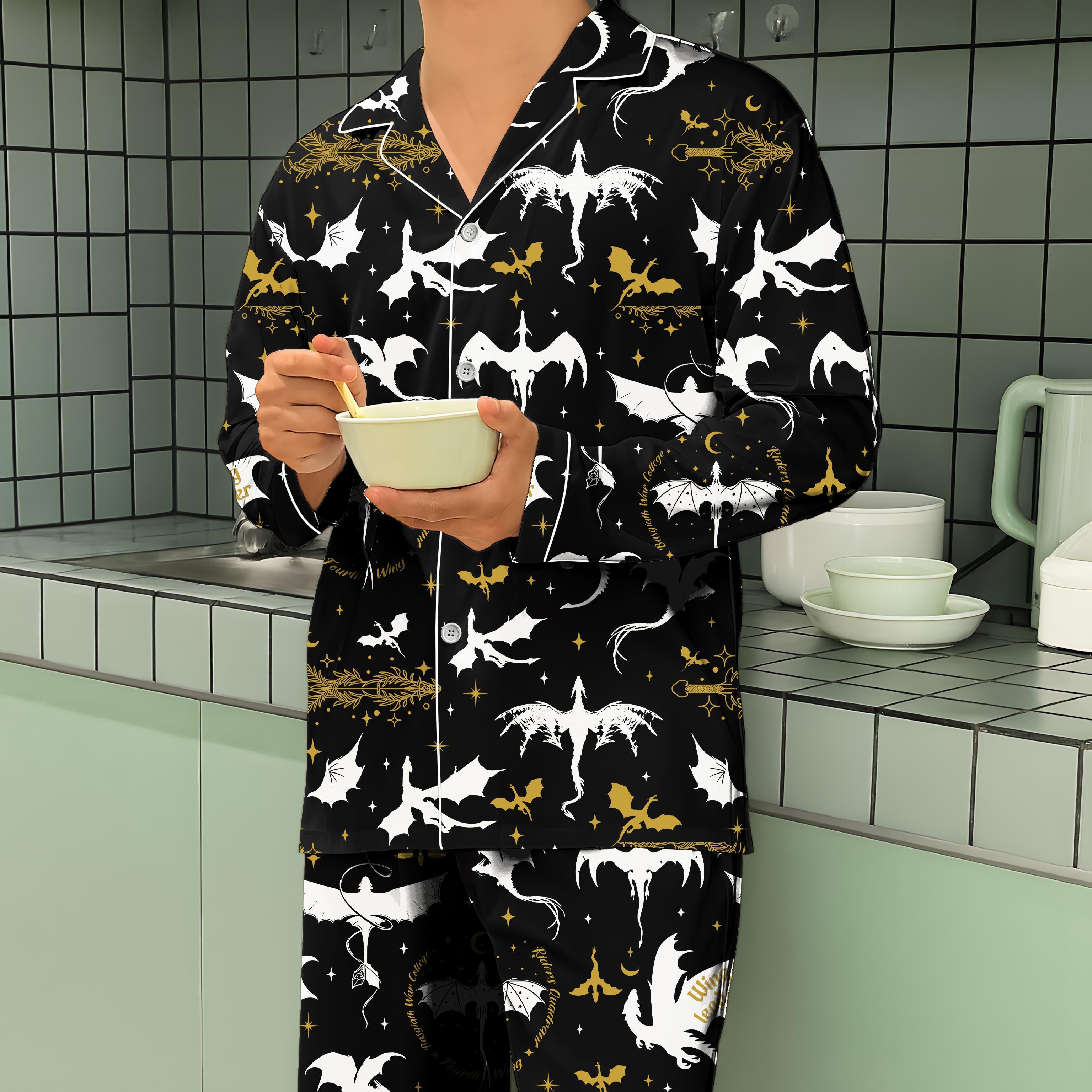 Fourth Wing Satin Pajamas Shorts, Basgiath War College Sleepwear, Dragon Book Pajamas, Violet Sorrengail Nightwear, Book lovers Pjs