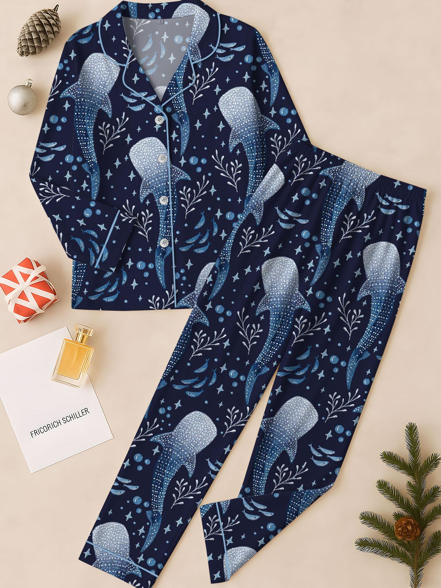 Whale Shark Pajama Set For Women Print Comfy Sleepwear and Loungwear Pjs Printing Top & Bottom Shorts