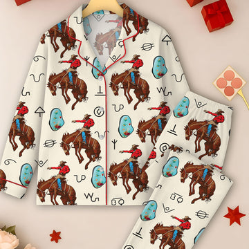Women s Western Cowboy Cowgirl Horse Riding Pajama Set - Long Sleeve Comfort for Equestrian Style Satin Sleepwear