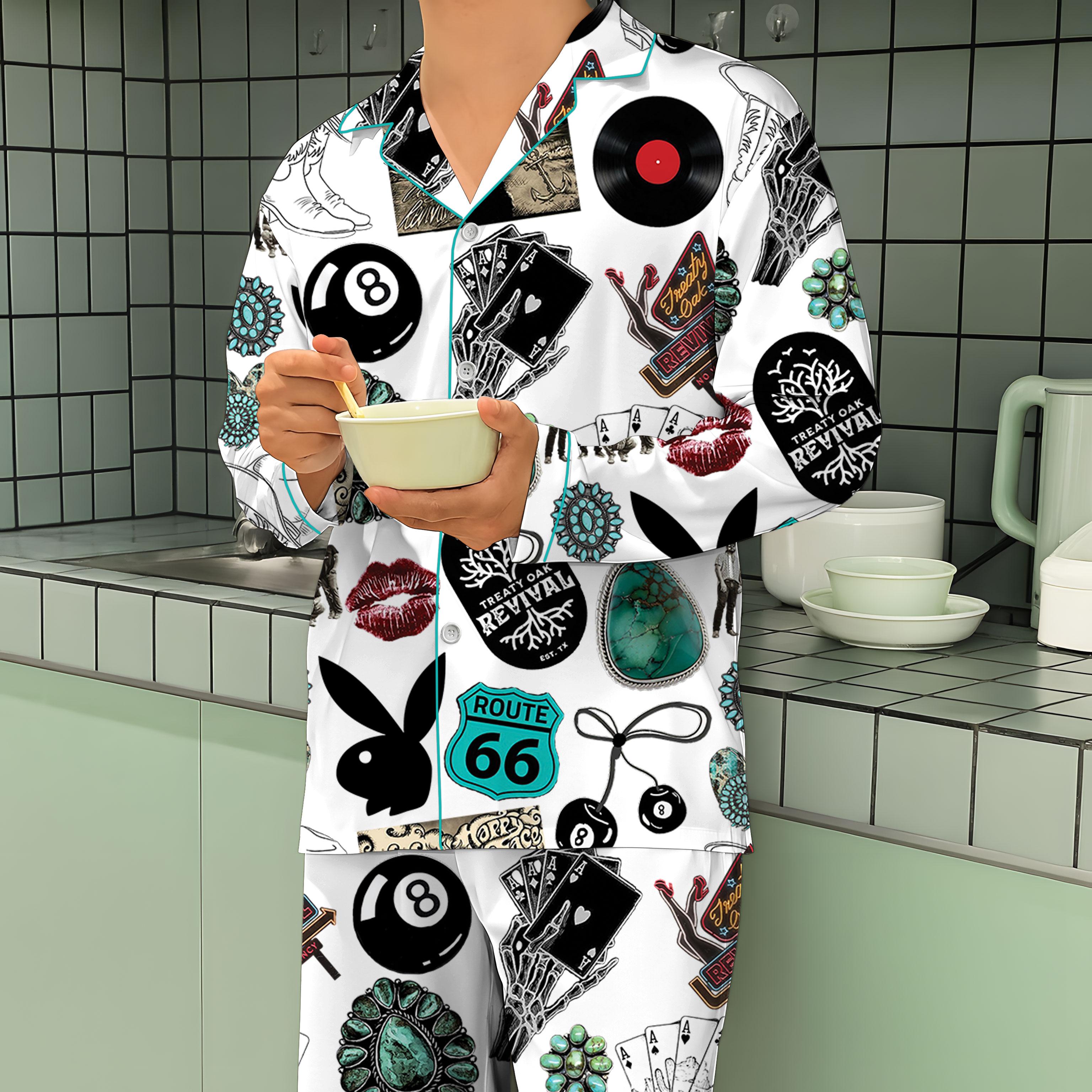 Cowgirl Cowboy Western Satin Pajama Set, Route 66 Rodeo Cowgirl PJs, Vintage Western Cow Boy Sleepwear, Country Western Loungewear, Turquoise Western Print Pajamas, Retro Americana Nightwear Gift for Her Him