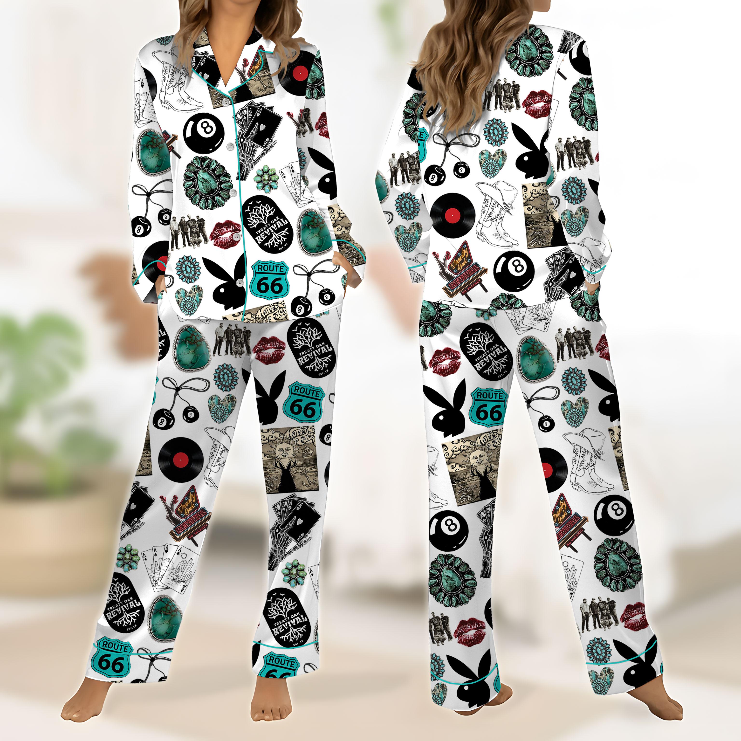 Cowgirl Cowboy Western Satin Pajama Set, Route 66 Rodeo Cowgirl PJs, Vintage Western Cow Boy Sleepwear, Country Western Loungewear, Turquoise Western Print Pajamas, Retro Americana Nightwear Gift for Her Him