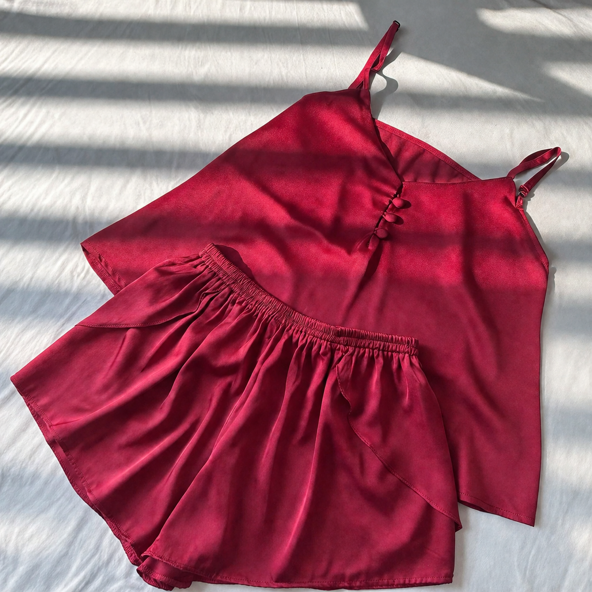 Women’s Satin Pajama Set – Spaghetti Strap Cami Top & Tulip Shorts | Lunavelle