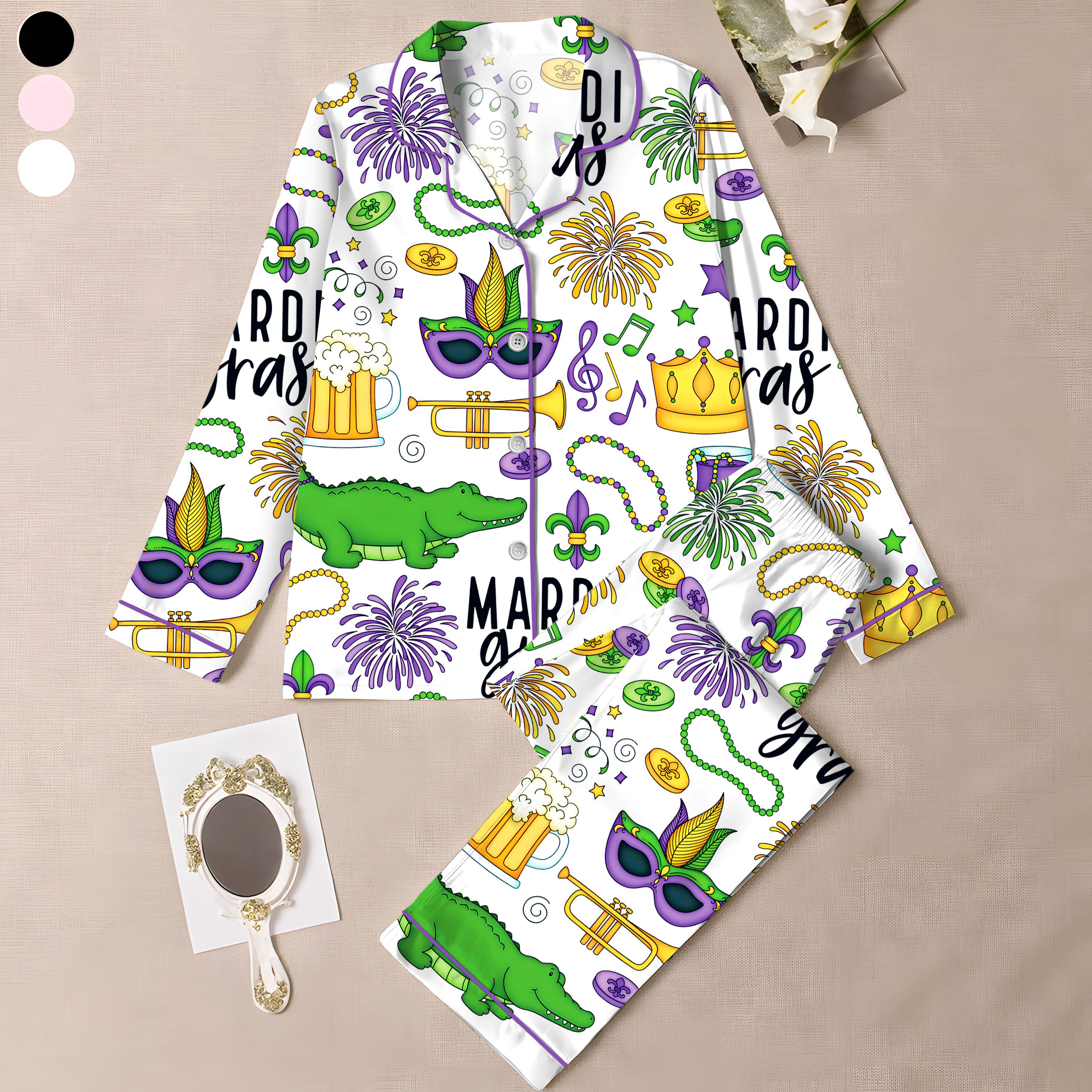 Mardi Gras Carnival Pajamas Set, Pajamas Pants, Mardi Gras Pajama For Women Men, New Orleans Cruise Holiday Pajamas, Coquette Pajamas