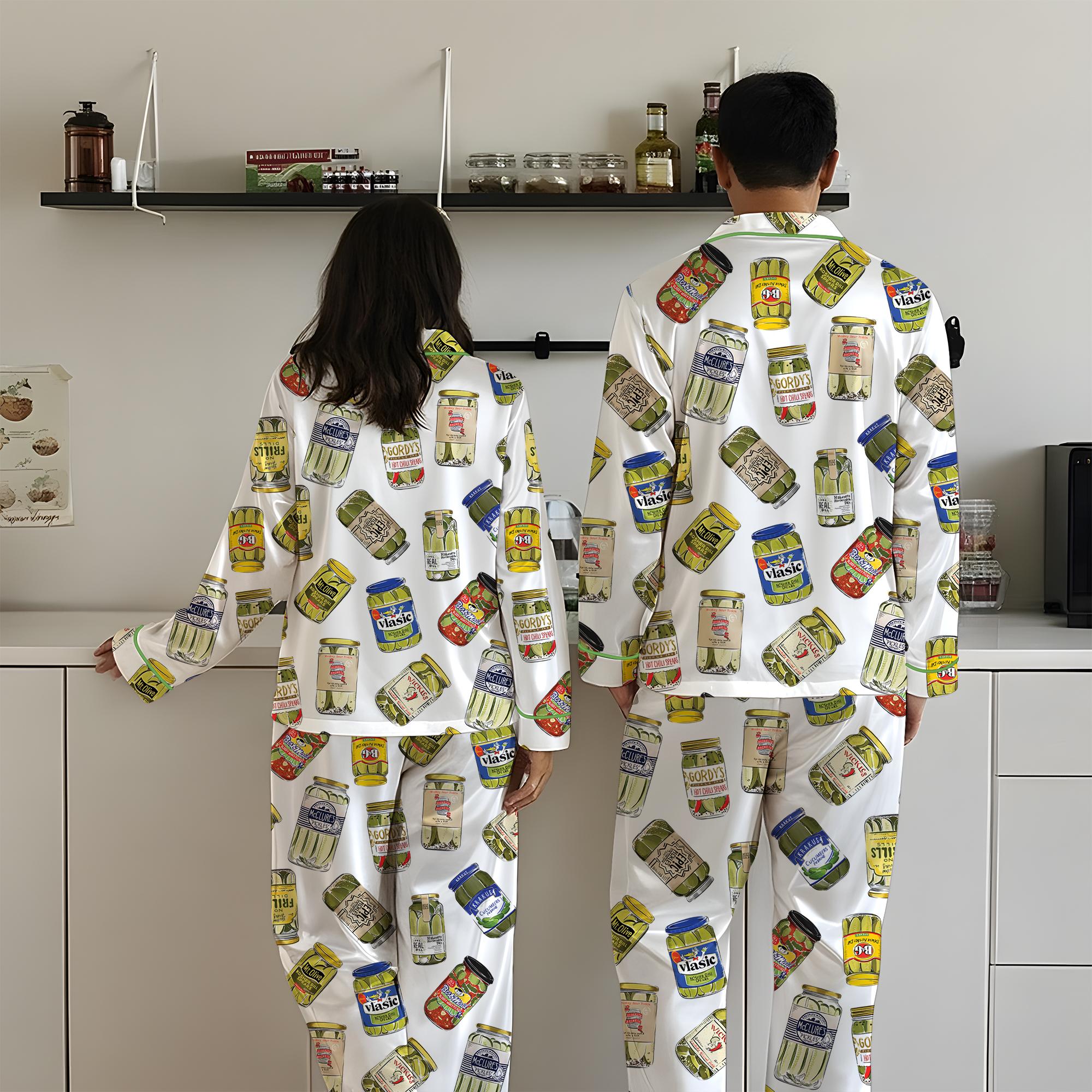 Pickle Pajamas Set, Canned Pickles Satin Pajamas, Dill Pickle Lover Gift, Homemade Pickle PJ Shorts Set, Pickle Jar Pajama
