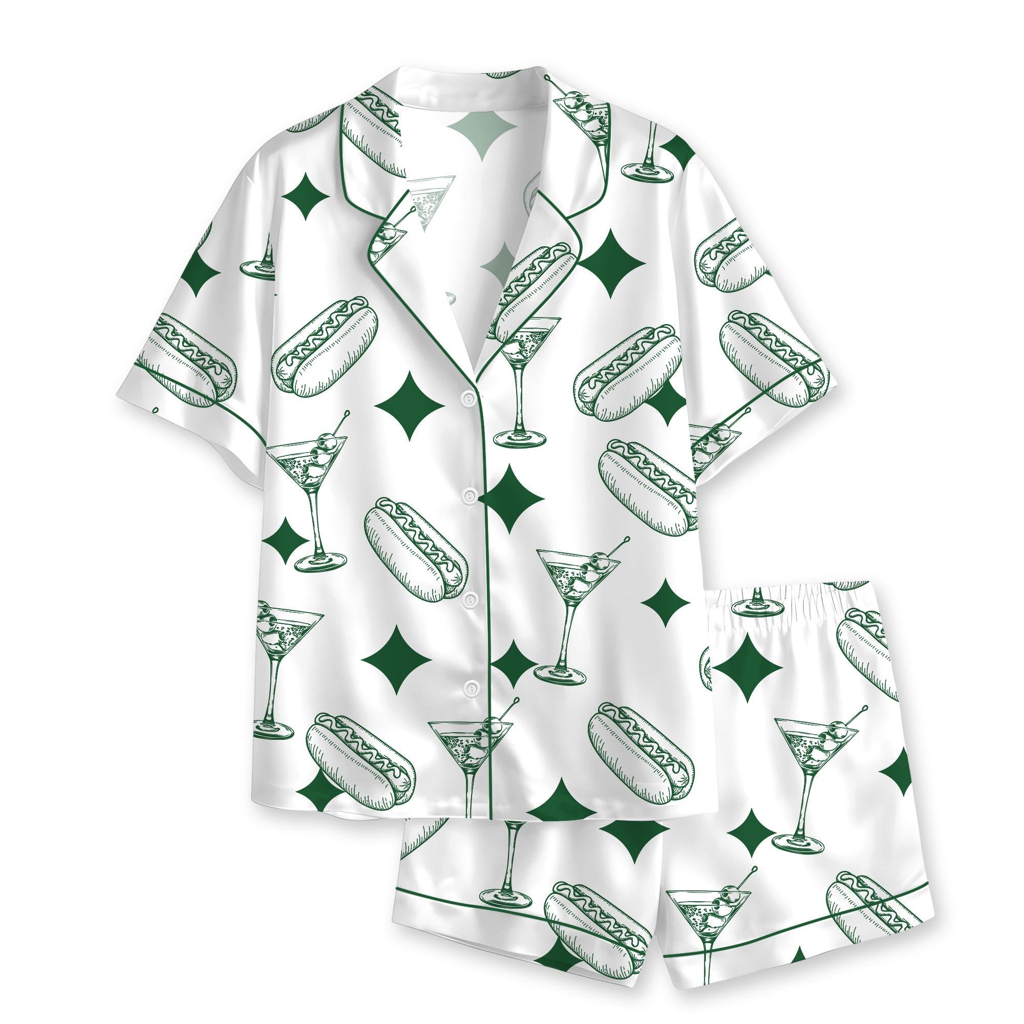 Men’s Pajama Sets, Tinis and Weenies Dirty Martini Satin Pajama Set, Short Sleeve Sleeping Clothes, Fun Party Pajama Set, Comfortable Loungewear Pajama for Men, Soft Satin Sleepwear