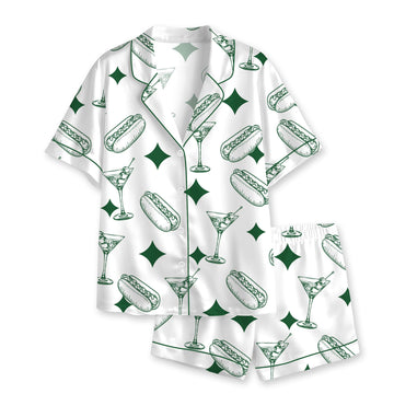 Men’s Pajama Sets, Tinis and Weenies Dirty Martini Satin Pajama Set, Short Sleeve Sleeping Clothes, Fun Party Pajama Set, Comfortable Loungewear Pajama for Men, Soft Satin Sleepwear