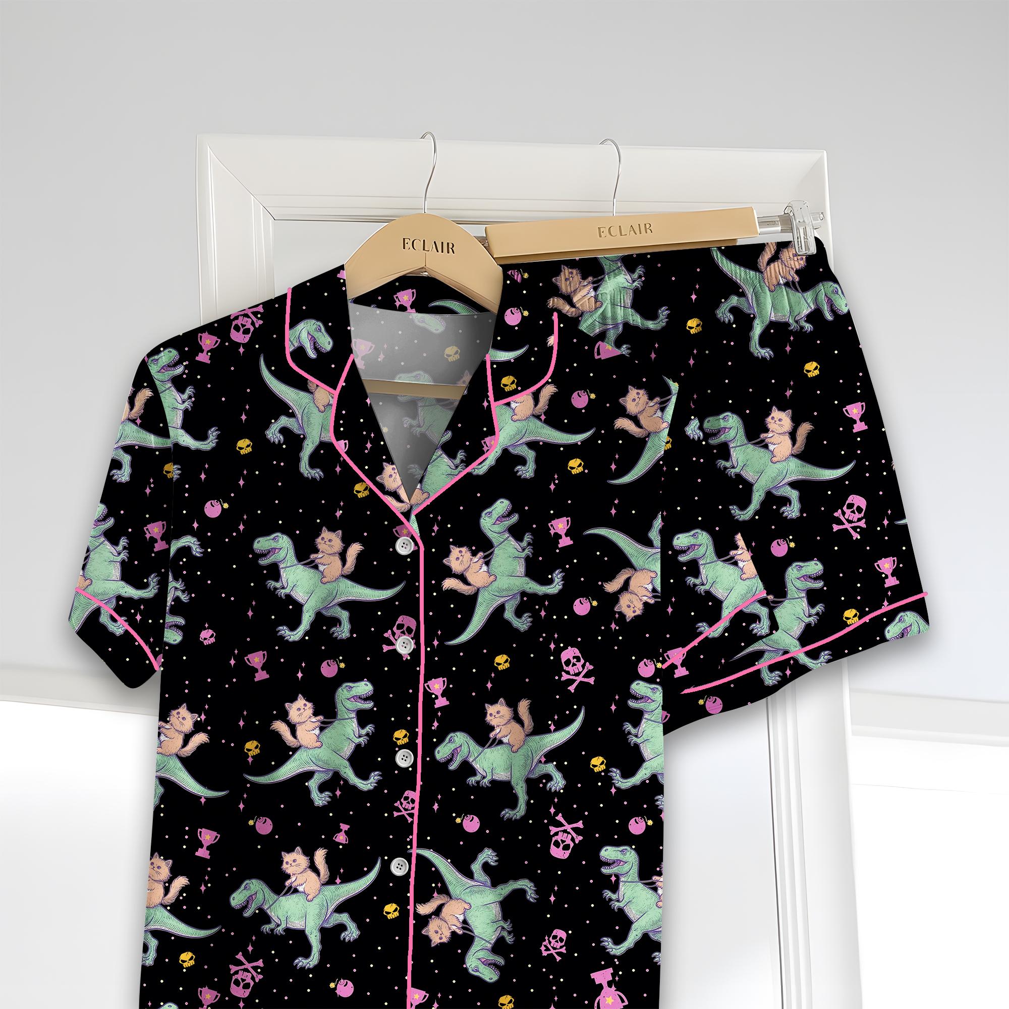 Princess Donut & Mongo Pajamas Set, Dungeon Crawler Carl Long Sleeve Pajamas, Funny Cat Dinosaur Sleepwear, Cozy Gamer Gift