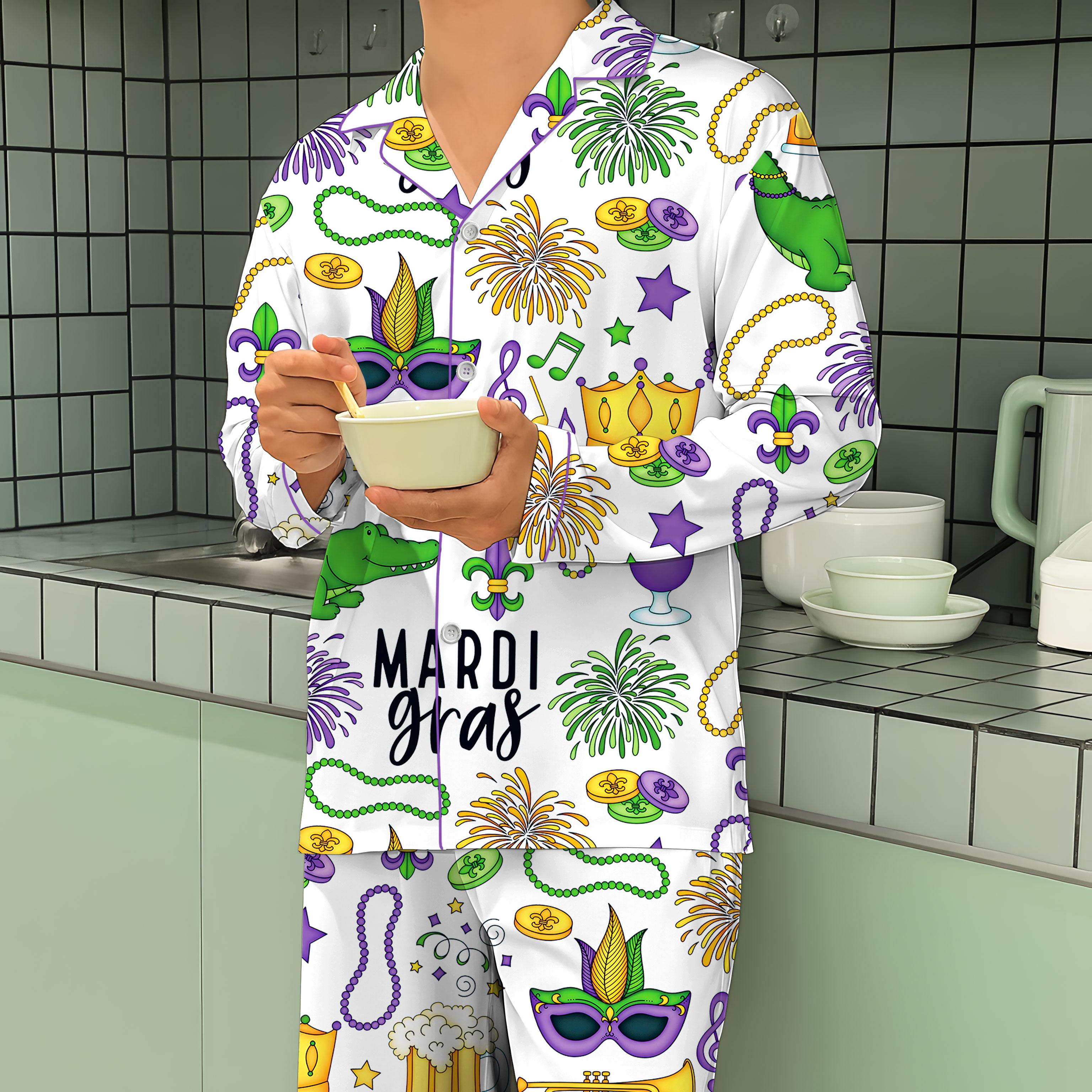 Mardi Gras Carnival Pajamas Set, Pajamas Pants, Mardi Gras Pajama For Women Men, New Orleans Cruise Holiday Pajamas, Coquette Pajamas