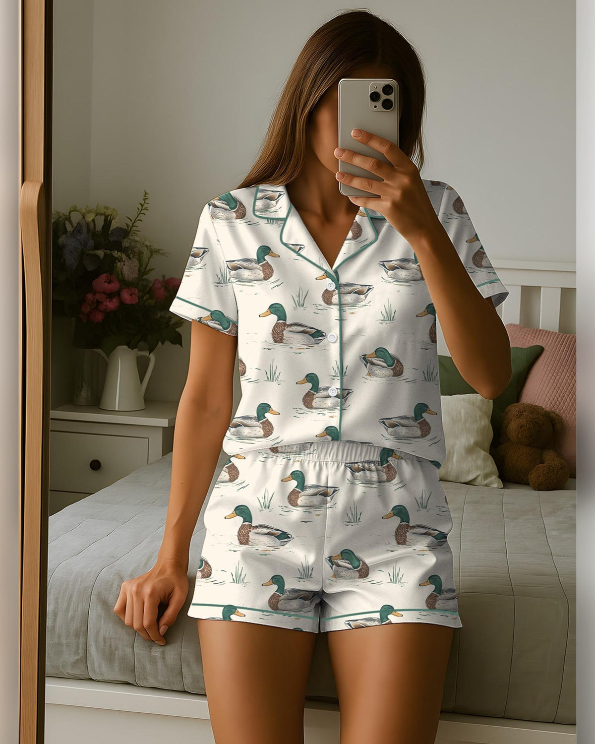 Women's Mallard Duck Satin Pajama Set – Short & Long