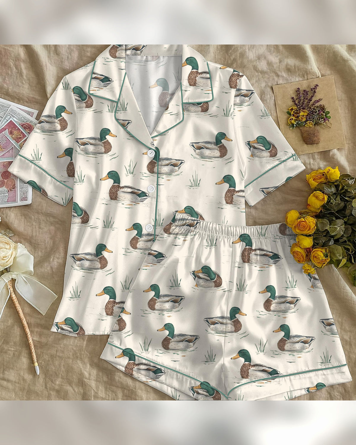 Women's Mallard Duck Satin Pajama Set – Short & Long