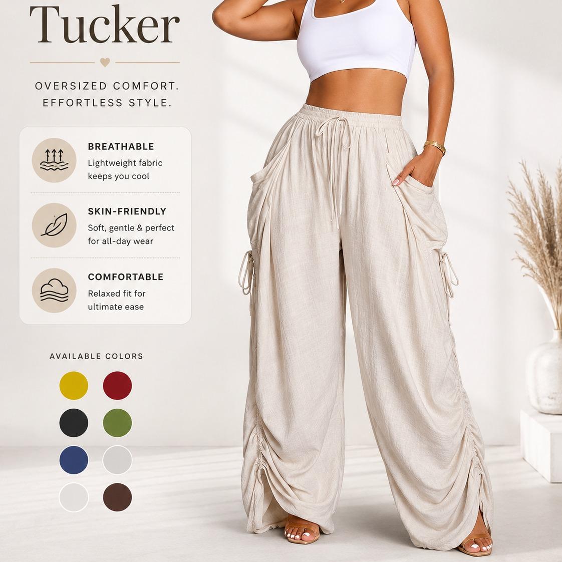 Women's High-Waisted Wide-Leg Palazzo Pants, Adjustable Drawstring, Breathable Summer Trousers with Pockets