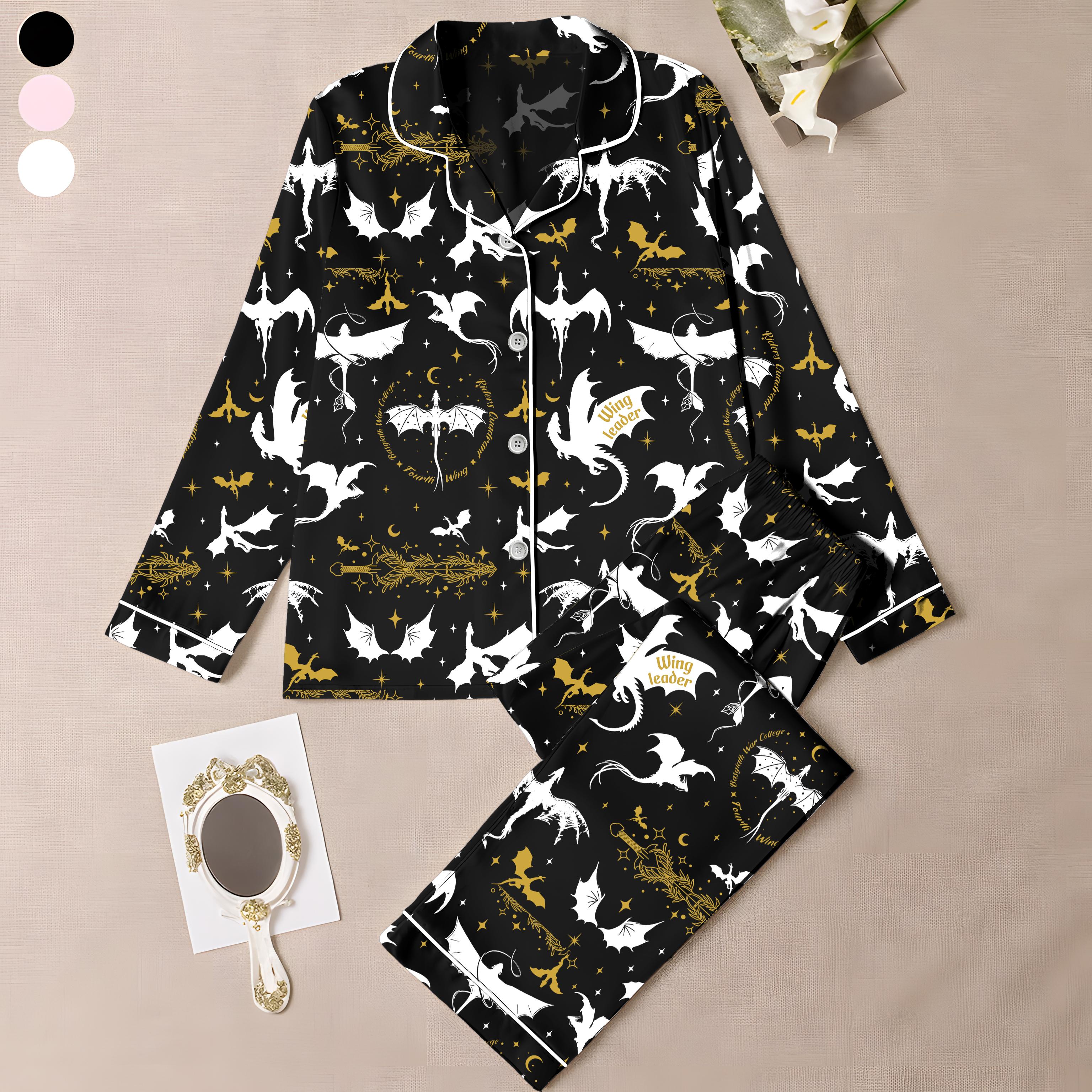 Fourth Wing Satin Pajamas Shorts, Basgiath War College Sleepwear, Dragon Book Pajamas, Violet Sorrengail Nightwear, Book lovers Pjs
