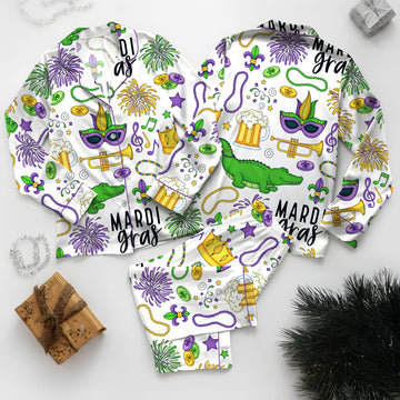 Mardi Gras Carnival Pajamas Set, Pajamas Pants, Mardi Gras Pajama For Women Men, New Orleans Cruise Holiday Pajamas, Coquette Pajamas
