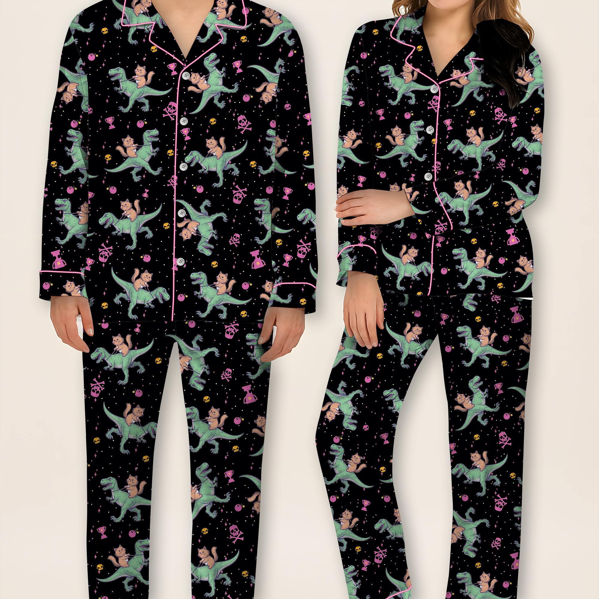 Princess Donut & Mongo Pajamas Set, Dungeon Crawler Carl Long Sleeve Pajamas, Funny Cat Dinosaur Sleepwear, Cozy Gamer Gift