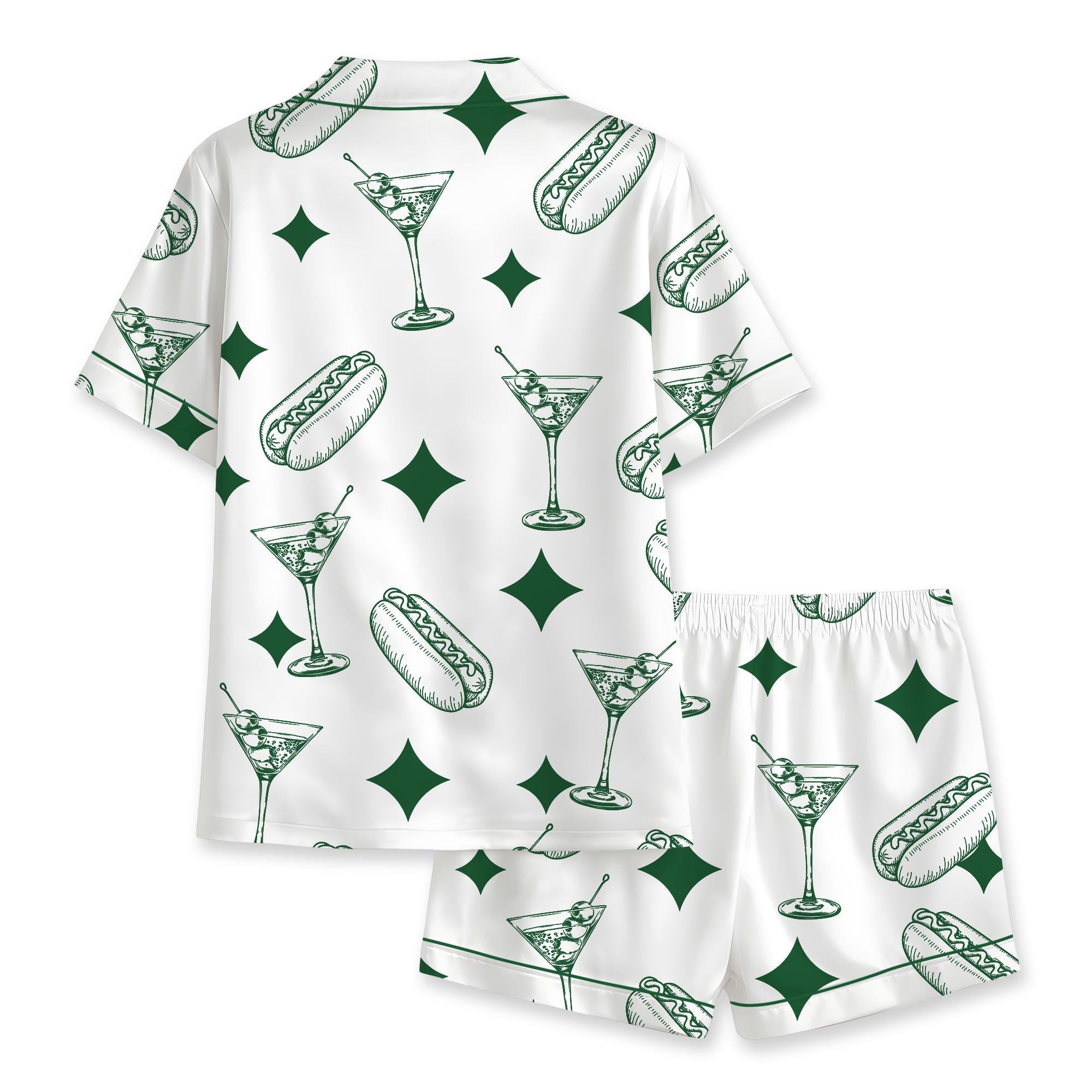 Men’s Pajama Sets, Tinis and Weenies Dirty Martini Satin Pajama Set, Short Sleeve Sleeping Clothes, Fun Party Pajama Set, Comfortable Loungewear Pajama for Men, Soft Satin Sleepwear