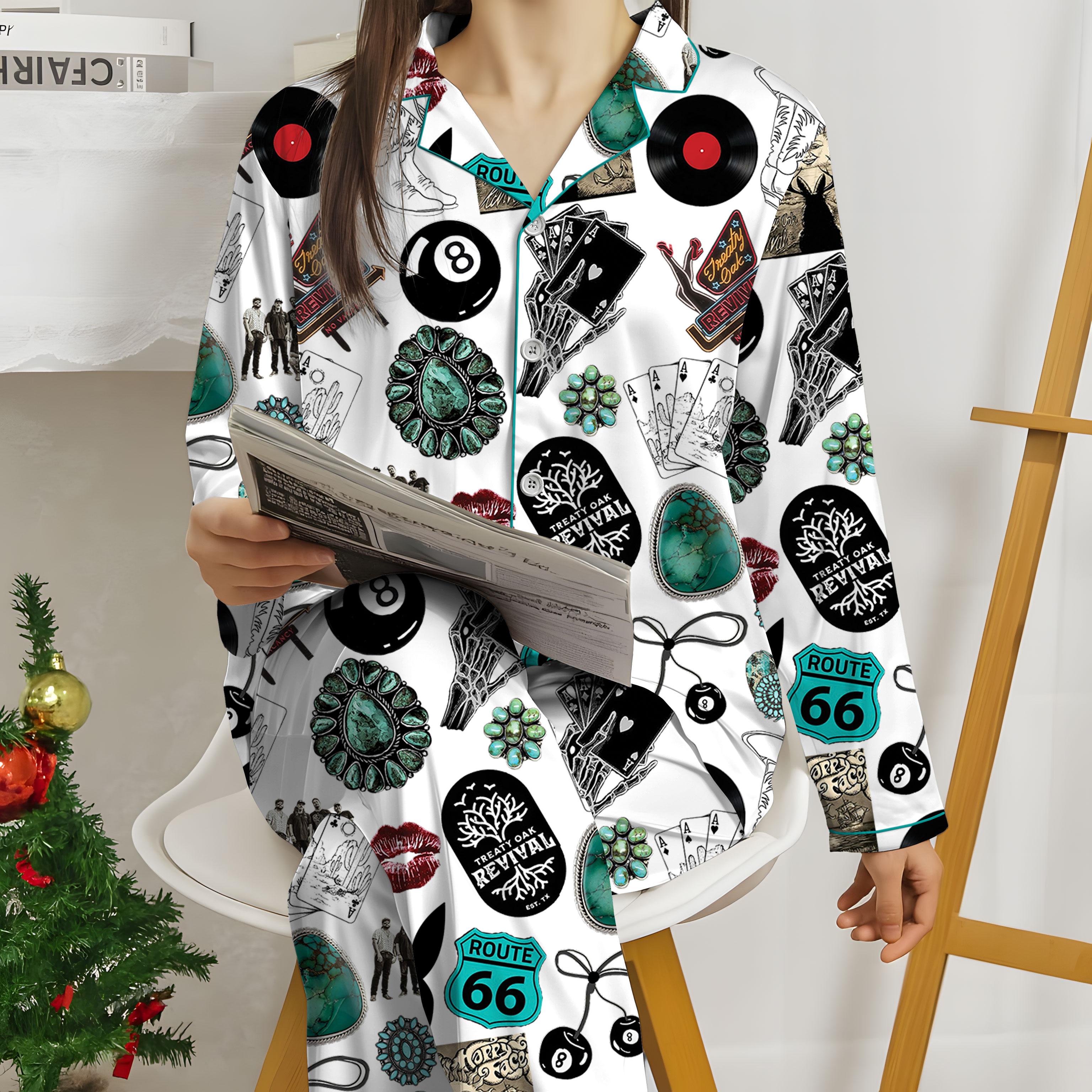Cowgirl Cowboy Western Satin Pajama Set, Route 66 Rodeo Cowgirl PJs, Vintage Western Cow Boy Sleepwear, Country Western Loungewear, Turquoise Western Print Pajamas, Retro Americana Nightwear Gift for Her Him