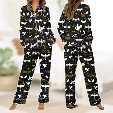 Fourth Wing Satin Pajamas Shorts, Basgiath War College Sleepwear, Dragon Book Pajamas, Violet Sorrengail Nightwear, Book lovers Pjs